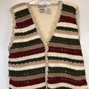 Vintage Huntington Ridge hand knitted crochet vest in‎ earth tones Women’s Large